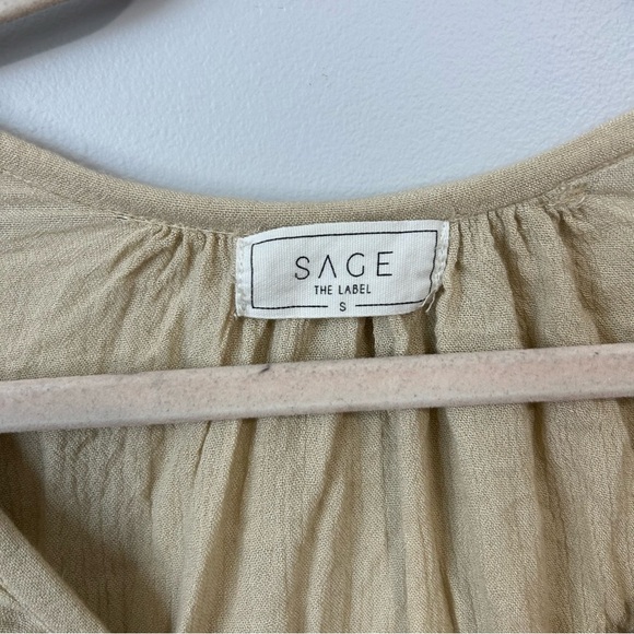 Sage The Label Tan White 3/4 Sleeve Tie Front Embroidered Blouse Size Small - Picture 2 of 4